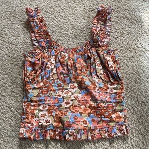 Anthropologie- Love the Label Ruffled Floral Tank In Brown Motif